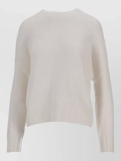 La Rose Crew Neck Knitwear Long Sleeves Ribbed Trim In White