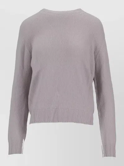 La Rose Crew Neck Knitwear Long Sleeves Ribbed Trims In Gray