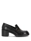 La Rose Black Leather Loafer Heels In Musgo