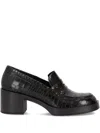 La Rose Black Leather Loafer Heels In Black