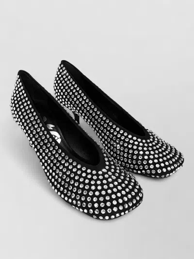 La Rose Crystal Pumps Curved Heel Square Toe In Black