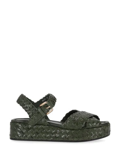 La Rose Dark Green Leather Sandals