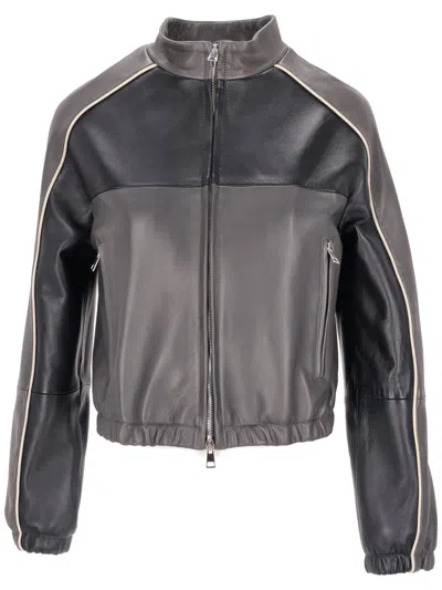 LA ROSE WOMEN DARK GREY LEATHER BOMBER, M LUXURY JACKETS FOR WOMEN DARVEYS
