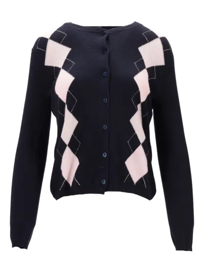 La Rose Cardigan Argyle Pattern Long Sleeves Cash In Black