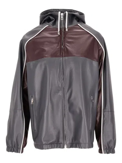 La Rose Elasticated Hooded Leather Jacket In Grey
