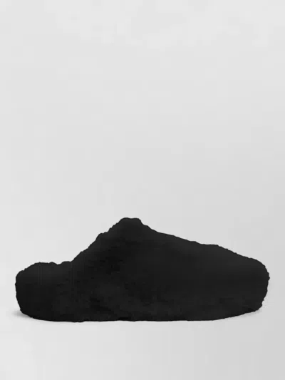 La Rose Faux Fur Flat Sole Open Back Slippers In Black