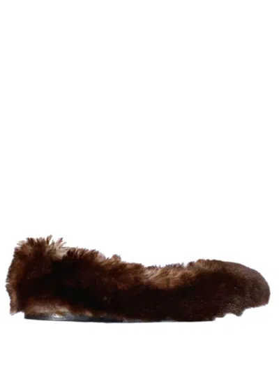 La Rose Furry Ballerina Shoes In Brown