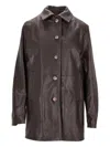La Rose Button-up Leather Coat In Brown