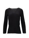 La Rose Ribbed Girocollo Top In Black