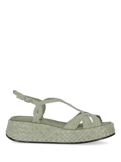 La Rose Green Leather Sandals