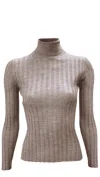 La Rose Brown Turtleneck Sweater In Beige