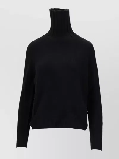 La Rose High Neck Ribbed Knit Long Sleeve Top In Blue