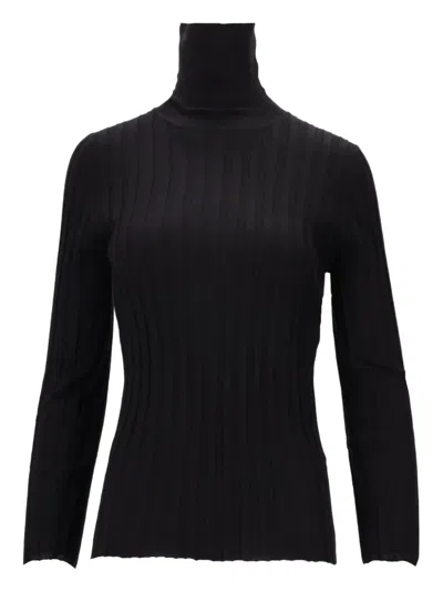La Rose High-neck Ribbed Top In Black