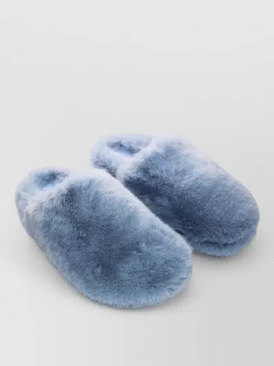 La Rose Indoor Faux Fur Slippers Open Back In Blue