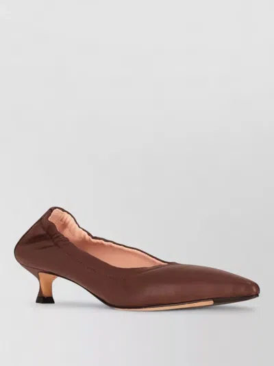 La Rose Kitten Heel Soft Leather Pointed Toe Pumps In Brown