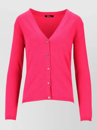 La Rose Knitted V Neck Cardigan Long Sleeves In Pink