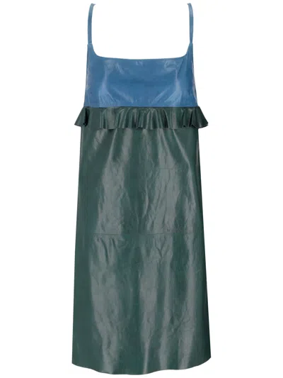 La Rose Leather Dress Top Azzurro Gonna Verde In Blue