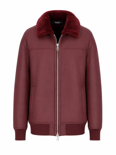 La Rose Bomber Lungo Mu In Pelle Montone Bordeaux In Burgundy