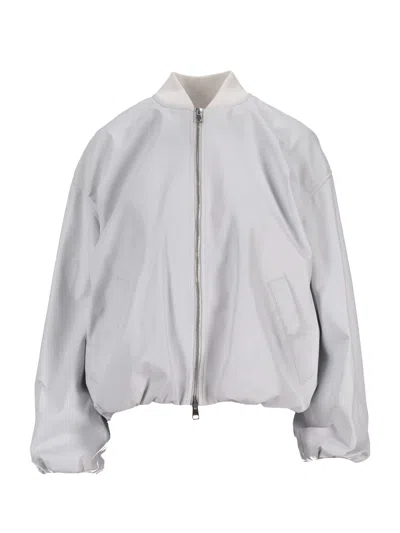 La Rose Rose Nappa Bomber Jacket Ribbed Collar Hem In White