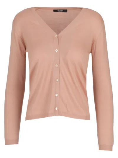 La Rose Knit Cardigan V Neck Long Sleeve In Pink