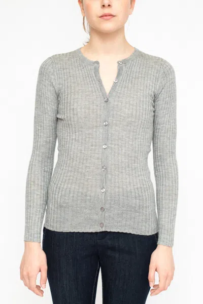 La Rose Cardigan Ribs Cashmere Grey In Gray