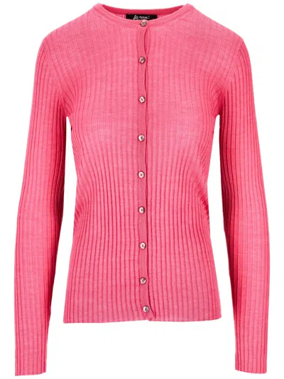 La Rose Cash/silk Ribs R Neck Cardigan In Pink