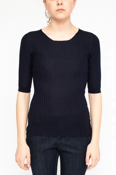 La Rose Crewneck Ribs Cashmere Blue