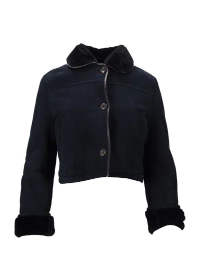 La Rose Giubbino In Pelle Montone Blu In Black