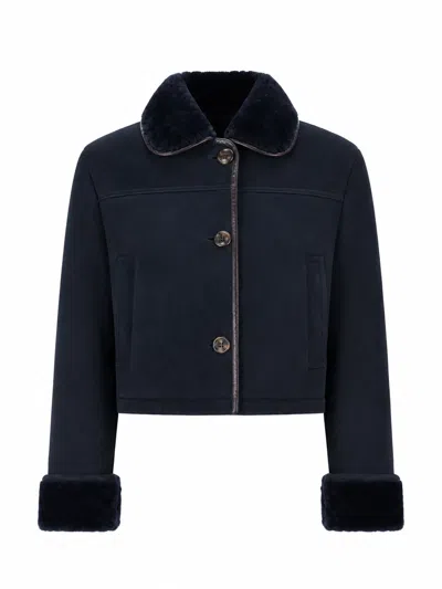 La Rose Giubbino In Pelle Montone Blu In Blue