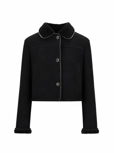 La Rose Giubbino In Pelle Montone Nero In Black
