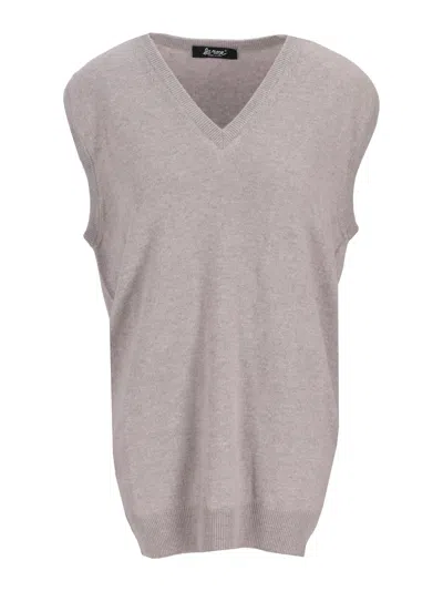 La Rose Knitwear Gilet Oversize Ribbed Hem V Neckline In Gray