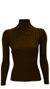 La Rose Cashmere Silk Ribbed Turtleneck Long Sleeve In Brown