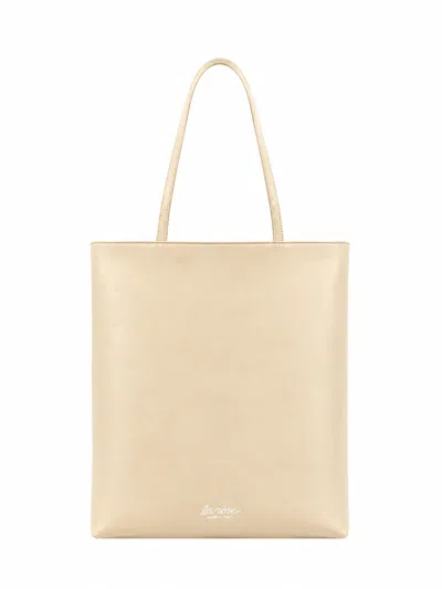 La Rose Leather Tote Bag Ivory In Pink