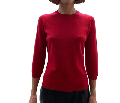 La Rose Cashmere Knit Jumper Three Quarter Sleeves In Red