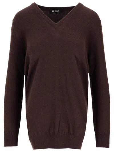 La Rose Maglione V Neck Cashmere Marrone In Brown