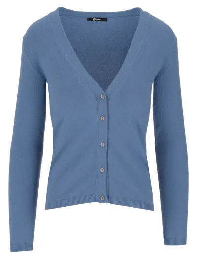 La Rose Cashmere Crop V Neck Cardigan In Blue