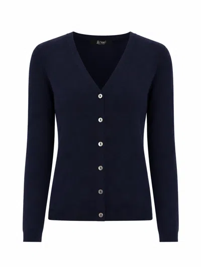 La Rose V Cardigan Cash/silk Dark Blu In Blue