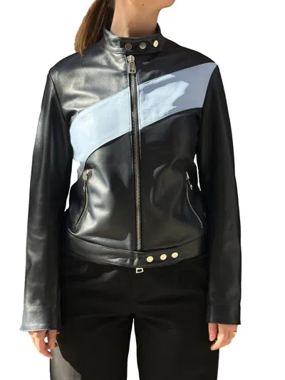 La Rose Zip-up Leather Bomber Jacket In Black
