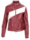 La Rose Maroon Leather Jacket In Bordeaux/white