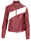 La Rose Maroon Leather Jacket In Bordeaux/white