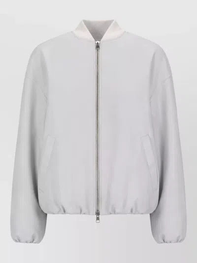 La Rose Leather Bomber Jacket In Gray