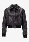 La Rose Leather Button-up Jacket In Black
