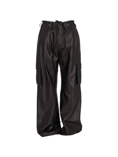 La Rose Leather Cargo Wide-leg Pants In Black