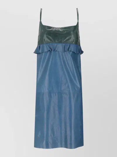 La Rose Leather Dress Top Color Block Silhouette In Blue