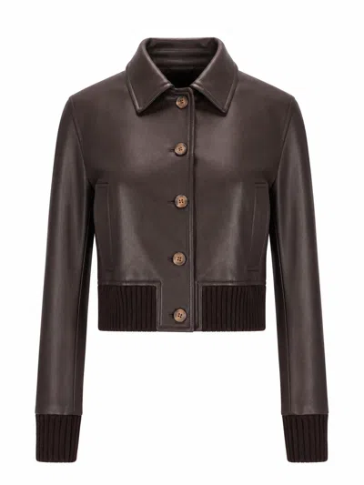 La Rose Leather Jacket Nappa In Brown