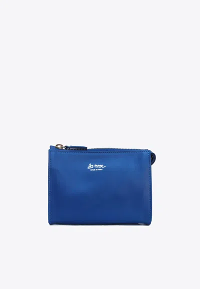 La Rose Leather Make-up Pouch In Blue