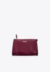 La Rose Leather Make-up Pouch In Bordeaux