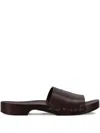 La Rose Studded Leather Clogs In Brown