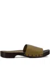 La Rose Studded Leather Clogs In Green