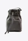 La Rose Drawstring Zip Leather Bucket Bag In Black